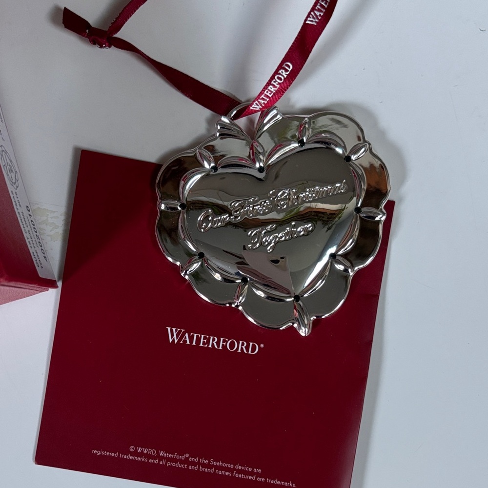 New Waterford Our First Christmas Together 2016 heavy silver Heart Ornament